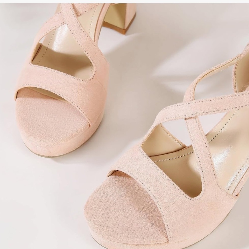 New Platform Heels Open Toe Strappy High Chunky Sandals heels 3.55 Inches - Picture 3 of 5